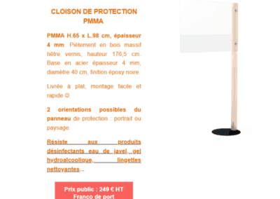 Prix cloison de protection transparent antii-projections COVID 19